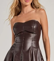 Sleek Flair Faux Leather Strapless A-Line Mini Dress