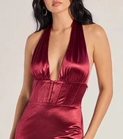 Pour It Up Halter Corset Satin Mini Dress