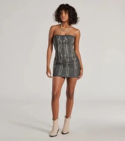 Western Baddie Strapless Lace-Up Mini Dress