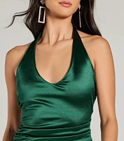 Iconic Aura Satin Halter Bodycon Mini Dress