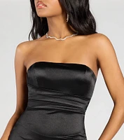 Flaunt It Satin Strapless Bodycon Mini Dress