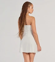 Chic Amore Strapless Pleated Satin A-Line Mini Dress