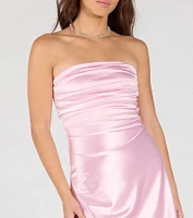 Perfect Glow Strapless Pleat A-Line Satin Mini Dress