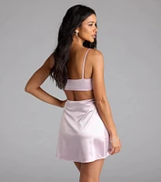 Gorgeous Evening Cutout Satin Mini Dress
