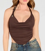 Iconic Spotlight Belted Halter Open Back Crop Top