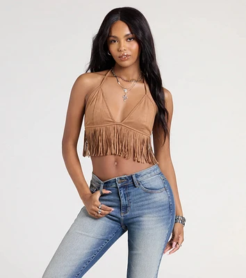 Shake It Halter Fringe Crop Top