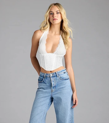 Gorgeous Night Lace Trim Corset Halter Top