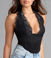 Gorgeous Night Lace Trim Corset Halter Top