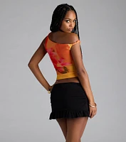 Raise The Heat Floral Mesh Off-Shoulder Top