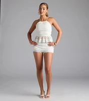 Eyes On You Halter Strappy Back Lace Top