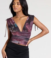 Artful Impression Sleeveless Abstract Print Crop Top