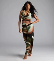 Sultry Effect Abstract Cowl Halter Crop Top