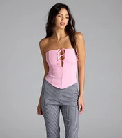 Love For Bows Strapless Ponte Crop Top