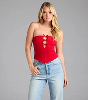 Darling Strapless Bow Ponte Crop Top