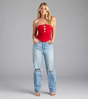 Darling Strapless Bow Ponte Crop Top