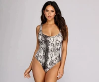 Snake Print Scoop Neck Bodysuit