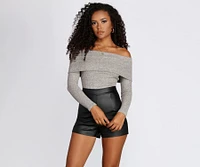 Off Shoulder Ribbed Sweater
