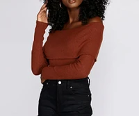 Off Shoulder Ribbed Sweater