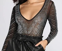 Number One Crush Rhinestone Mesh Bodysuit