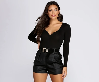 Long Sleeve Notched Bodysuit