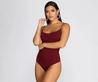 Glitz And Glimmer Cowl Neck Bodysuit