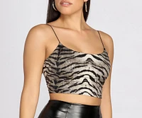 Sequin Tiger Print Crop Top