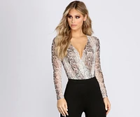 Snake Print Mesh Bodysuit
