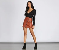 Ribbed Knit Tie Front Wrap Top
