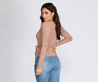 Ribbed Knit Tie Front Wrap Top