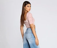 Ribbed Knit Puff Sleeve Crop Top