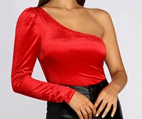 One Shoulder Velvet Bodysuit