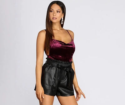 Velvet Cowl Neck Bodysuit