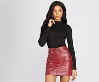 Ribbed Knit Mock Neck Crop Top