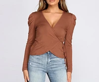 Ruched Shoulder Wrap Front Top