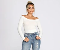 Off The Shoulder Brushed Knit Crop Top