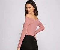 Off The Shoulder Brushed Knit Crop Top