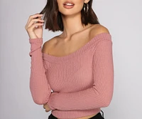 Off The Shoulder Brushed Knit Crop Top