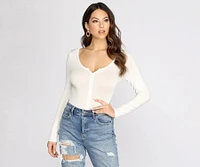 Long Sleeve Notched Bodysuit