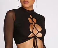 Lace Up Mesh Crop Top