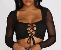 Lace Up Mesh Crop Top