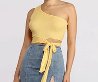 One Shoulder Tie Waist Crop Top