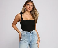 Ribbed Tie Strap Bodysuit