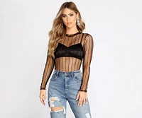 Sheer Striped Mesh Bodysuit
