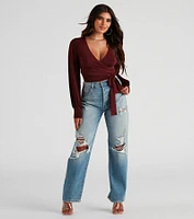Slinky Knit Wrap Front Top