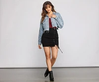 Ribbed Open Lace-Up Back Crop Top