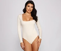 Square Neck Long Sleeve Knit Bodysuit