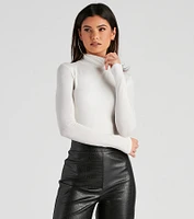 Basic Long Sleeve Crepe Turtleneck Bodysuit