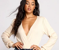 Sultry Deep V Neck Ribbed Bodysuit