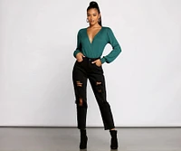 Sultry Deep V Neck Ribbed Bodysuit