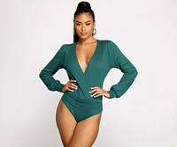 Sultry Deep V Neck Ribbed Bodysuit